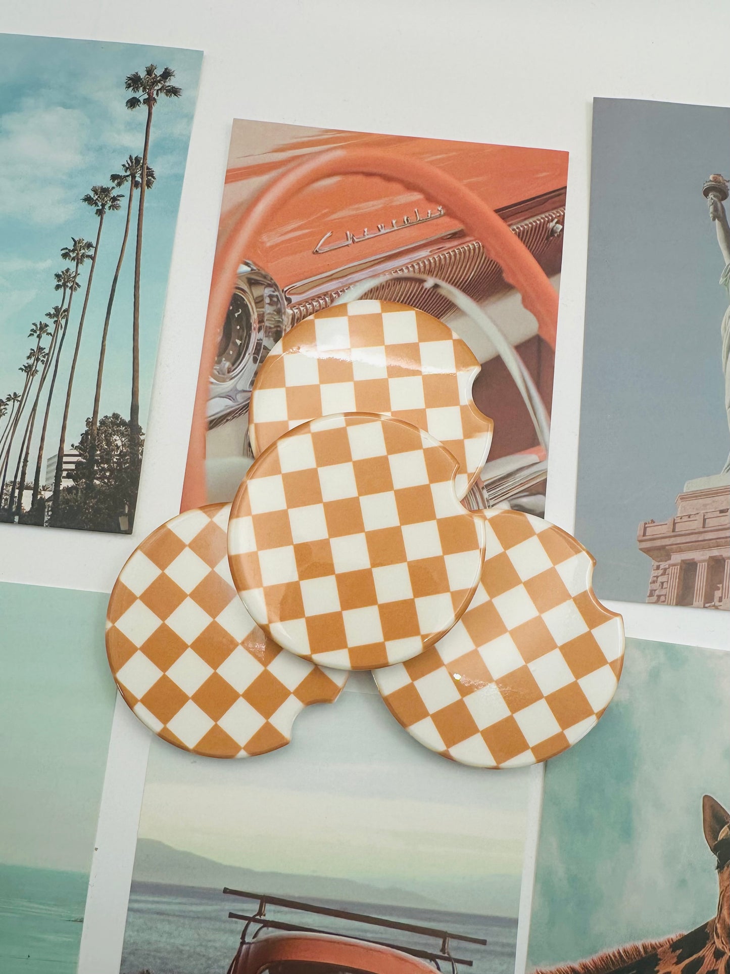 boho check car coaster