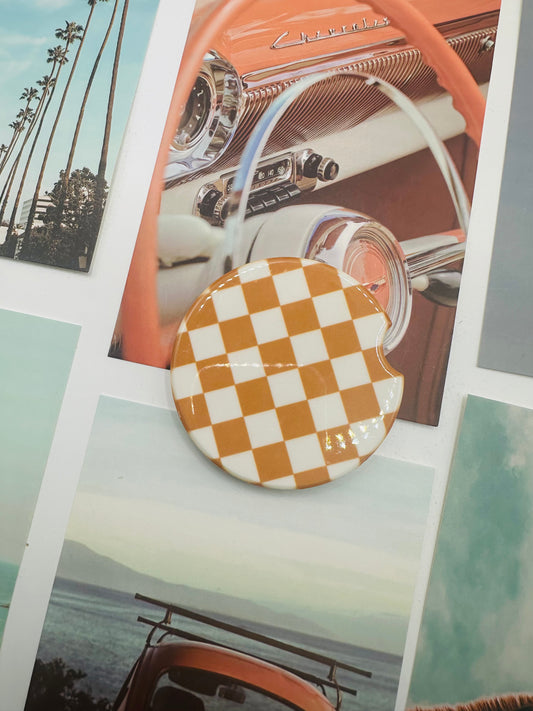boho check car coaster
